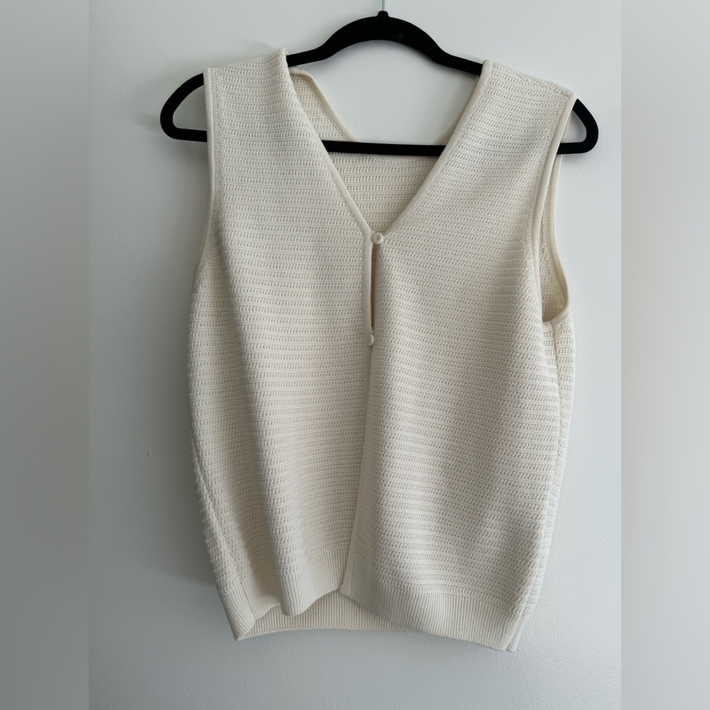 Cream V-Neck Sweater with Textured Knit Vest